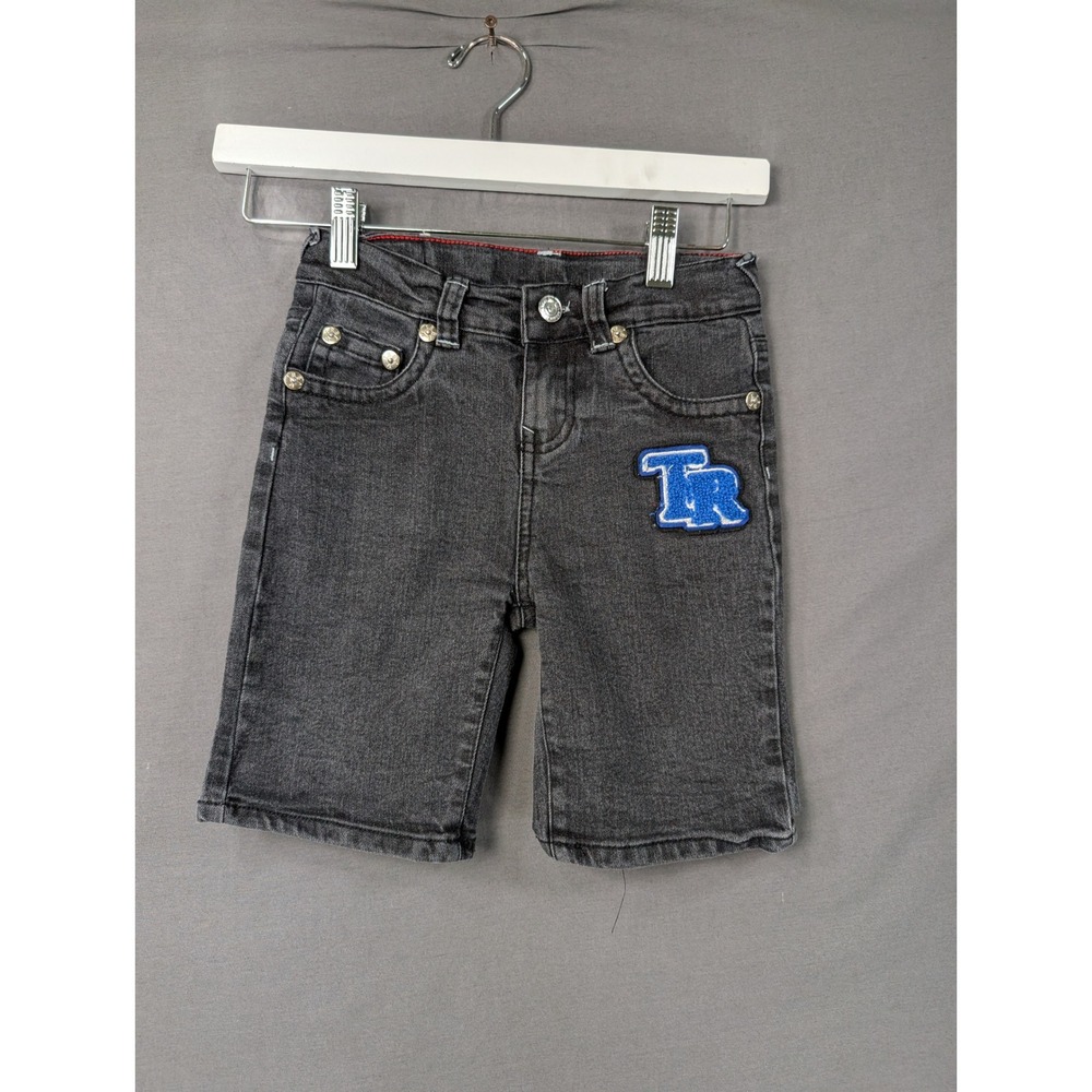 True Religion Boys Grey Denim Jean Shorts Size M 5/6 TR Patch 51262